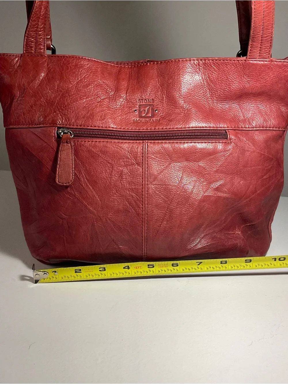 Stone Mountain Red Pebble Leather Shoulder Bag Tote 3-Zip